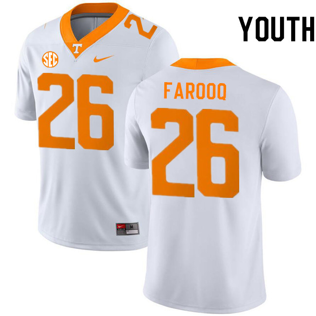 Youth #26 Edrees Farooq Tennessee Volunteers College Football Jerseys Stitched-White